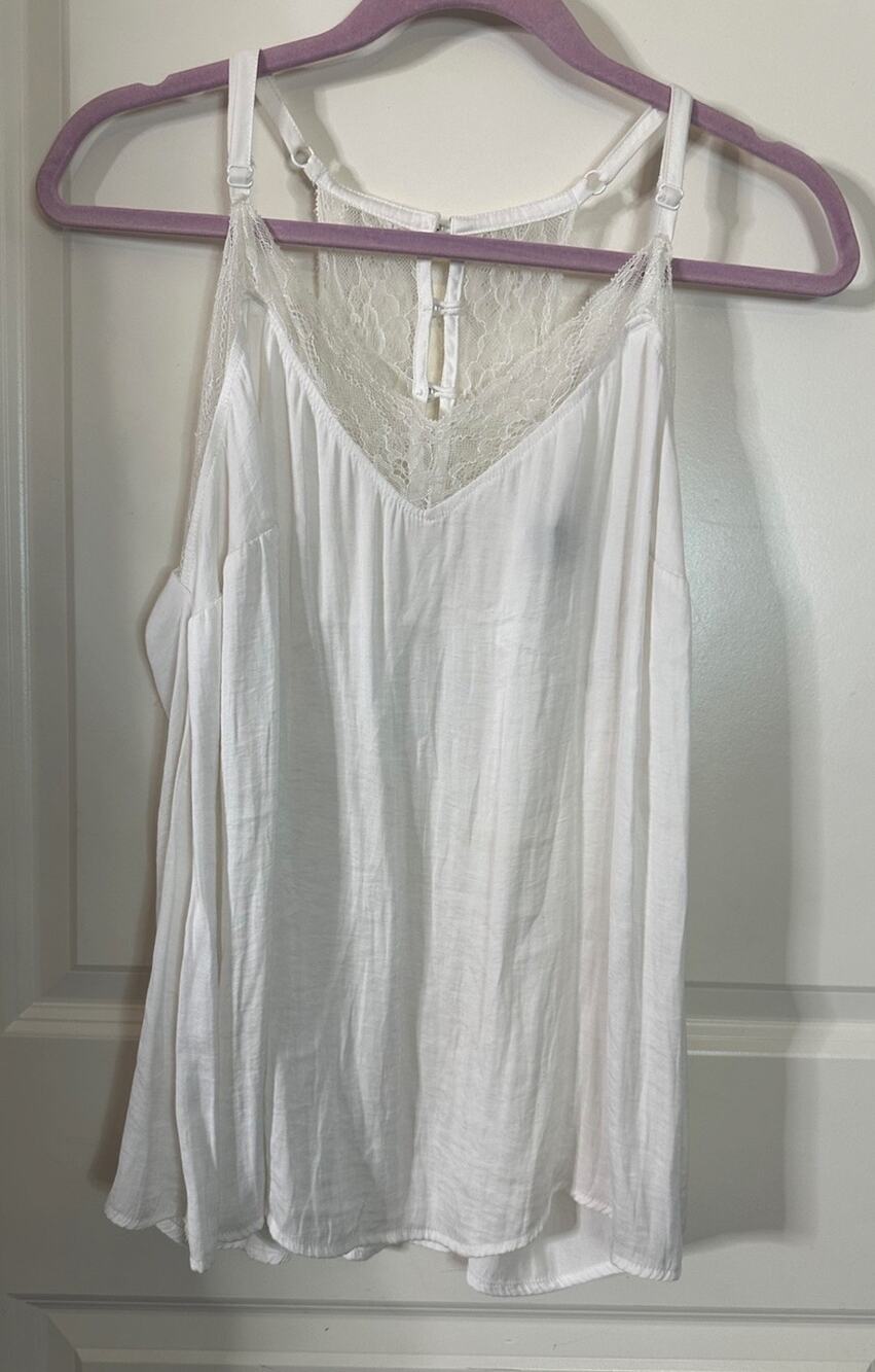TORRID Size 0 White Lace Back Cami Tank Top Button Back Adjustable Straps US12